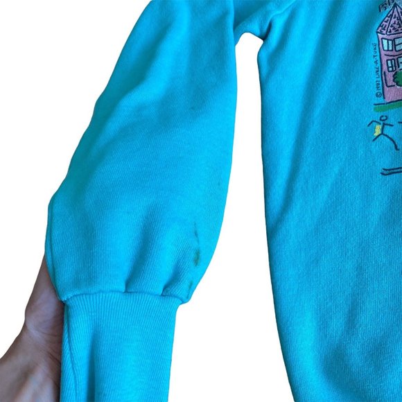 Vintage Anvil Blue Art Sweatshirt 80s Size‎ Medium Luke A Tuke Made in USA - Picture 2 of 6